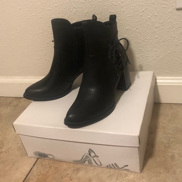 Olivia Miller Shoes - Black PU leather heel ankle booties